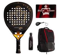 Black Crown | Pack Pala de Pádel Patron Gold | Carbono 12K y Goma EVA 3XPlay con Sistema Vibralow | Incluye Mochila Raptor Roja, Botella y Llavero | Potencia, Control y Confort para Jugadores Avanzado