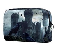 Black Crows Before Castle - Neceser de viaje para mujer, bolsa organizadora de maquillaje grande con cremallera, multicolor, 18.5x7.5x13cm/7.3x3x5.1in, Neceser