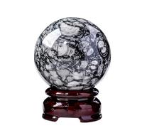 Black Crystal Ball Sphere Ornament with Stand Rare Crystals and Gemstones for Collecting, Black and White Crystal Geode Ball Gift Rock and Decor,Black,45~50mm