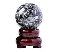Black Crystal Ball Sphere Ornament with Stand Rare Crystals and Gemstones for Collecting, Black and White Crystal Geode Ball Gift Rock and Decor,Black,50~55mm