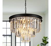 Black Crystal Round Chandeliers 20"/50Cm Dimmable Lights Ceiling Pendant Light Fixtures 3 Tiers Luxury Raindrop for Living Dining Room Bedroom Foyer(Black,20 Inches)