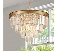 Black Crystal Round Chandeliers 20"/50Cm Dimmable Lights Ceiling Pendant Light Fixtures 3 Tiers Luxury Raindrop for Living Dining Room Bedroom Foyer(Gold,24 Inches)