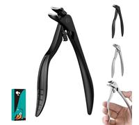 Black Curved Nail Clipper, Ergonomic Long Handle Toenail Clippers for Seniors, Wide Jaw Opening Anti-Slip Anti-Splash Design Toenail Shears for Hard to Cut Nail Men Women