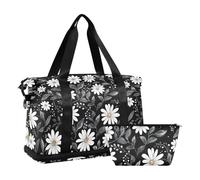 Black Daisy - Bolsa de viaje grande de transporte para aeropuerto, bolsa de entrenamiento con bolsa de aseo para entrenamiento, impermeable, margarita negra, 1 tamaño, Negro (Daisy), 1 size