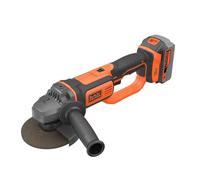 BLACK+DECKER Amoladora Angular 18V, Velocidad 8.600 rpm, Incluye: Disco 125mm, 1 Batería 4Ah de Litio, Cargador, Empuñadura Lateral y Bolsa de Transporte, BCG720M1