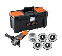 Black+Decker Amoladora angular eléctrica BEG220KA5-QS + discos y caja para herramientas (900 W, 125 mm) + Garantía BAUHAUS 5 años para equipos...