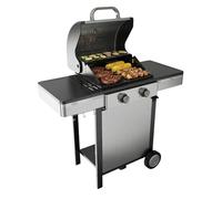 Black+Decker - Barbacoa de gas BXOG72000E | 2 quemadores 3,6kW | Parrilla hierro fundido | Limpieza fácil | Termómetro inox | Zona cocción flexible | Ruedas giratorias