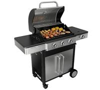 Black+Decker - Barbacoa de gas BXOG12950E | 3 quemadores 3,6kW + lateral 2,1kW | Parrilla hierro fundido | Limpieza fácil | Termómetro inox | Zona cocción flexible | Ruedas giratorias