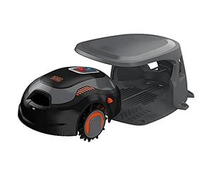 BLACK+DECKER BCRMW123 Robot Cortacésped Gama Alta con Limpiador Caseta y una batería de Litio de 12V y 4.3Ah Cubre hasta 700m2 de jardín
