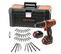 BLACK+DECKER BDCDD121BKA, Taladro Atornillador 10.8 V con 2 Baterias de Litio 1.5 Ah, 40 Accesorios y Caja de Herramientas