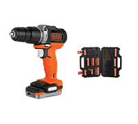 BLACK+DECKER BDCHD12S1-XJ - Taladro Percutor 12V con batería litio 1.5 Ah, incluye cable USB de carga + A7200-XJ - Juego de 109 piezas para atornillar y taladrar con brocas"Titanio"