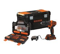 BLACK+DECKER BDCHD18S1KA-QW - Taladro percutor 18V con set de 104 accesorios, 1 batería de litio 1.5Ah y caja de herramientas