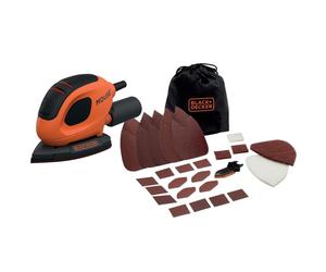 Black & Decker BEW230BC-QS Lijadora de Detalle Mouse 55W Hoja 110mm/cm2 con 15 Accesorios y Bolsa