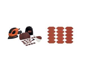 BLACK+DECKER BEW230BCA Lijadora de detalle Mouse 55W, 11.000 RPM, diámetro órbita 1.5 mm + STANLEY STA32477-XJ 15 Lijas para punta de detalles Grano Surtido