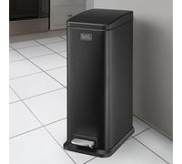 BLACK+DECKER BXBN0008E - Cubo de basura con pedal y tapa de cierre suave, 20 L, acero inoxidable, 56 x 22 x 36 cm, color negro
