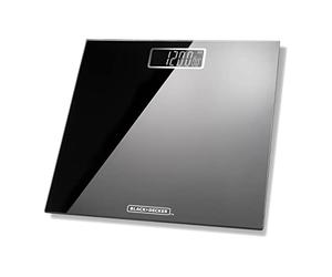 BLACK+DECKER BXBS0002GB Báscula digital de baño, sistema de sensor de alta precisión, vidrio templado duradero, pantalla LCD, negro