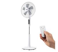 Black+Decker BXEFP50E - Ventilador de pie 110-115cm, 50W, 3 velocidades, oscilante, táctil, control remoto, temporizador 15h, 3 modos, base redonda, Blanco