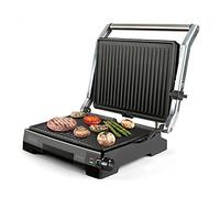 BLACK+DECKER BXGR2200E - Grill y plancha de asar, 2200W, tapa basculante con 6 posiciones y apertura 180º, placa 29 x 23 cm con revestimiento antiadherente, libres de PFOA, Acero Inoxidable