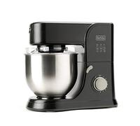 BLACK+DECKER BXKM1001E - Batidora amasadora, 1000W, 8 velocidades, Turbo, giro planetario, fácil limpieza, acero inoxidable, negro