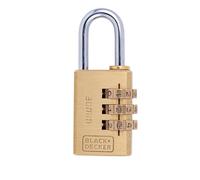 BLACK+DECKER Candado con código numérico de 30 mm - Candado con combinación de 3 dígitos - Candado de maleta, candado para bicicleta y más - Candado para exterior - Cobre - Oro