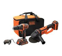 BLACK+DECKER COMBO KIT: Taladro Percutor 18V 10mm 40Nm + Mini-Amoladora 18V 125mm, Incluye: 2 baterías de Litio 2Ah, cargador, bolsa transporte, BCK24D2S-QW