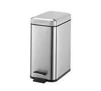 Black+Decker Cubo de Pedal Rectangular de 5 l BXBN0005GB 5L con Tapa de Cierre Suave, Acero Inoxidable, 30 cm x 14 cm x 29 cm, Gris frío, Perfil