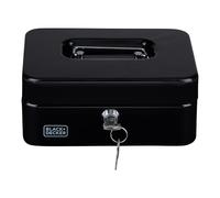 BLACK+DECKER Hucha con llave - Cajón extraíble con 3 compartimentos - Incluye 2 llaves - 20 x 16 x 8,5 cm - Metal - Negro
