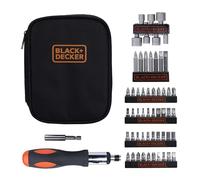 BLACK+DECKER Kit de 56 piezas para atornillar en estuche, incluye destornillador tipo carraca reversible, 40 puntas de 25mm, 7 puntas de 50mm, 7 llaves de vaso hexagonal, adaptador magnético, A7104