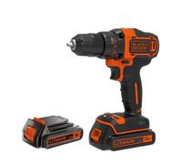 BLACK+DECKER Kit de taladro atornillador, 18V Inalámbrica, BDCDD186KB-QW | 2G, 2 marchas, embrague de 11 posiciones, 40Nm de par, 2 baterías de 1,5Ah, cargador de 400mA y caja del kit