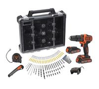 BLACK+DECKER Kit de taladro percutor INALÁMBRICA de 18V, BDCHD18D2AB-QW | Taladradora percutora inalámbrica de 18 V, 2 baterías de 2 Ah, 11 ajustes de par, velocidad variable, 100 accesorios