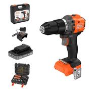 BLACK+DECKER Kit de taladro percutor sin escobillas 18 V, BLD783D1KA-QW | Incluye batería de 2,0 Ah, cargador, 50 accesorios y maletín
