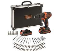 BLACK+DECKER Kit Taladro Percutor 18V, Luz LED, Velocidad Variable, con 2 Baterías de Litio de 1.5Ah, Cargador, con 80 Accesorios y Maletín, BDCHD18BAFC
