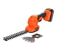 BLACK+DECKER Kit Tijera Cortacésped y Arreglasetos con Batería 18V 2Ah Litio, Cuchillas Intercambiables sin Herramientas, Autonomía 60min, Peso 840g, Incluye Cargador, BCSS18D1