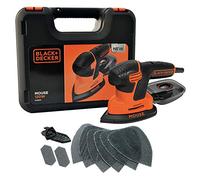 BLACK+DECKER Lijadora de detalles Mouse 120W, 3 zonas de agarre, encaje rápido de lija, bote de polvo con microfiltración, incluye 6 hojas de lija y maletín, KA2500K