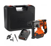 BLACK+DECKER Taladro percutor inalámbrico SDS-Plus 18V, batería 4,0Ah, cargador 2A, caja del kit, mango ajustable, luz LED, BCD900M1K-QW