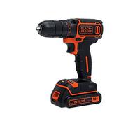 BLACK+DECKER Taladro Atornillador 18V, Par máximo 30Nm, Portabrocas 10mm, 2 Batería Litio 1.5Ah, Luz LED, Incluye Cargador 400mA y Maletín - BDCDC18KB-QW