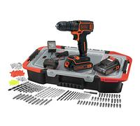 BLACK+DECKER Taladro atornillador inalámbrico de 18 V de iones de litio con cargador - Incluye 160 accesorios y 2 baterías de 1,5 Ah en estuche - Para metal, madera y tareas faciales BDCDC18BAST-QW