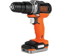 BLACK+DECKER Taladro Percutor 12V, Batería de Litio 1.5Ah, Portabrocas 10mm, 2 Velocidades, Par máximo 40Nm, Luz LED, Incluye Cable USB y Estuche - BDCHD12S1