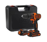 BLACK+DECKER Taladro percutor 18V, 2 marchas, 2 baterías 2Ah, cargador 400mA, caja del kit, BDCHD18KB2-QW