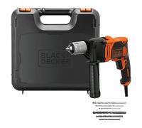 BLACK+DECKER Taladro percutor de 1 marcha 850W, velocidad variable, bloqueo del eje, compacto y ligero, incluye 6 brocas y caja de herramientas, BEH850K-QS