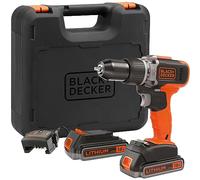 BLACK+DECKER Taladro percutor inalámbrico 18V, 2 velocidades, 2 baterías, cargador, 45Nm, 21.000 ipm, BCD003ME2K-QW