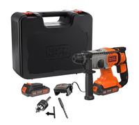BLACK+DECKER Taladro percutor SDS-Plus a batería 18V, baterías de iones de litio 2,5Ah, potente energía de impacto 1,2J, caja del kit, BCD900E2K-QW