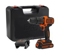 BLACK+DECKER Taladro percutor sin cable 18V, batería 1,5Ah, cargador 400mA, maletín, BDCHD18K-QW