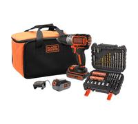 BLACK+DECKER Taladro Percutor sin Escobillas de 18V con 1 Batería de 4.0Ah y 1 Batería de 2.5Ah, 50 Accesorios, Cargador Rápido de 1A y Bolsa de Transporte, BL188ME2SA-QW