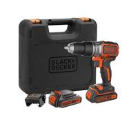BLACK+DECKER Taladro percutor sin escobillas de 18V y 2 marchas, 28.000 BPM, 52Nm de par, incluye 2 baterías de 1,5Ah, cargador y kitbox, BL188KB-QW