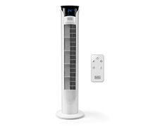 Black+Decker - BXEFT48E Ventilador de torre digital oscilante y silencioso con mando a distancia. 81cm de altura. 3 velocidades. 3 modos. Temporizador 12h. Temperatura ambiente. Potente. Blanco.