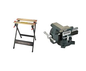 BLACK+DECKER WM301, Banco de Trabajo Workmate Bambú y Acero, Diseño Compacto, Carga Máxima 160 kg, Stanley 1-83-065, Tornillo de Banco de Carga Ligera Maxsteel 100 mm, 25.9 x 13 x 16.5 cm