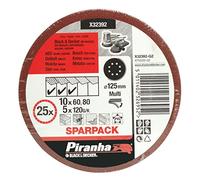 Black+Decker X32392-QZ - 25 discos de lija para Rotorbital ø 125mm. Grano Surtido: 10 x G60, 10 x G80, y 5 x G120. Madera, pintura y barniz.