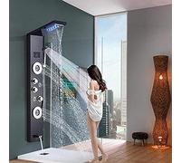 Black Digital Shower Columna LED Rain Waterfall Saño Muro De La Pared Montada Spa Jets De Baño Set-Blackend,Blackend