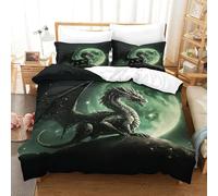 Black Dragón Funda De Edredón Double(200x200cm) con Fundas De Almohada, Full Moon Juego De Cama con Invisible Cremallera De Microfibra, Bedding Set para Adultos Y Niños
